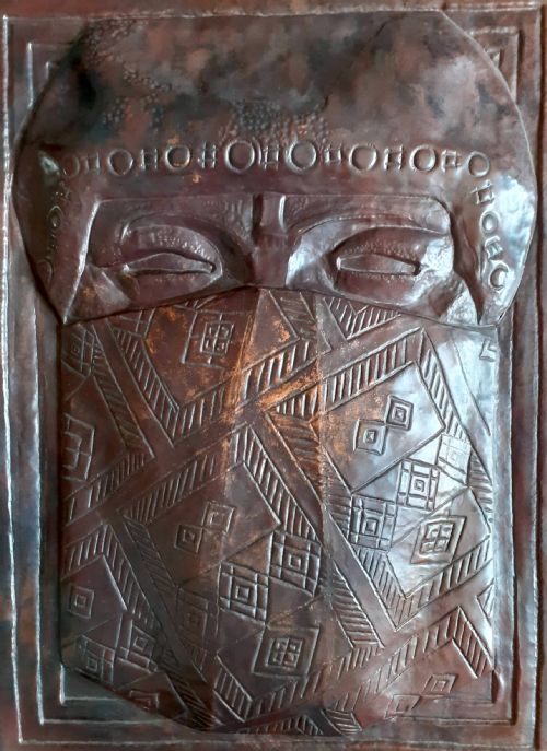 French Art Deco Copper Bas Relief Sculpture - Mysterious Figure