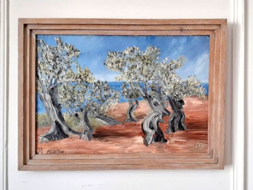 OLIVE TREES BY THE SEA IN PROVENCE THE SOUTH OF FRANCE MEDITERRANEAN LANDSCAPE ANTIQUE FRENCH OIL ON CANVAS - ADDITIONAL PHOTO 4