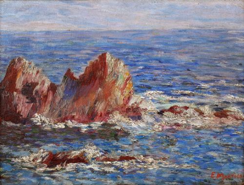 Colourist Pointillist Seascape, Mediterranean Coast, the South of France, Cassis Cote D'azur French Oil on Board