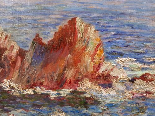 fig 1. Colourist pointillist seascape, mediterranean coast, the South of France, Cassis Cote d'Azur French oil on board