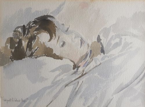 Young Child Sleeping, the Artist's Son, by Sickert's Woman Student Antique Watercolour on Paper