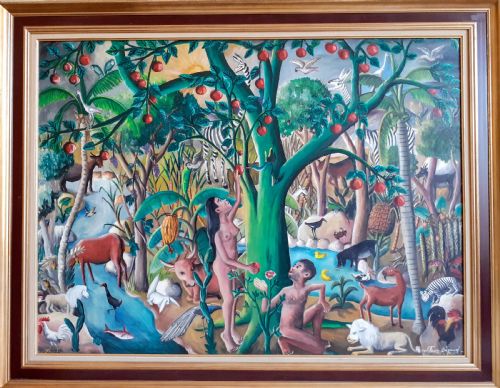 fig 4. Masterpiece: The garden of Eden, huge sumptuous colourful exuberant Paradise by Haitian Master Wilson Bigaud