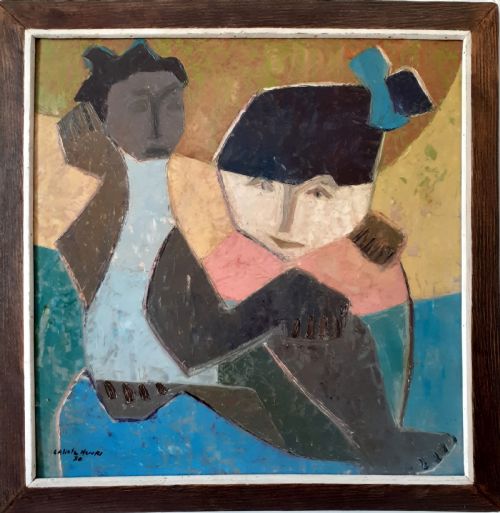 fig 1. Bold cubist Mother and Child - abstracted oil painting by Haitian Master Calixte Henri, Haiti