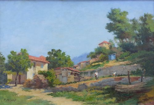 Gardening at the Provence Farmhouse, the Cote D'azur, Antique French Oil on Board