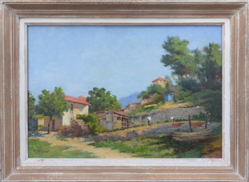 fig 1. Gardening At The Provence Farmhouse, The Cote D'azur, antique French oil on board