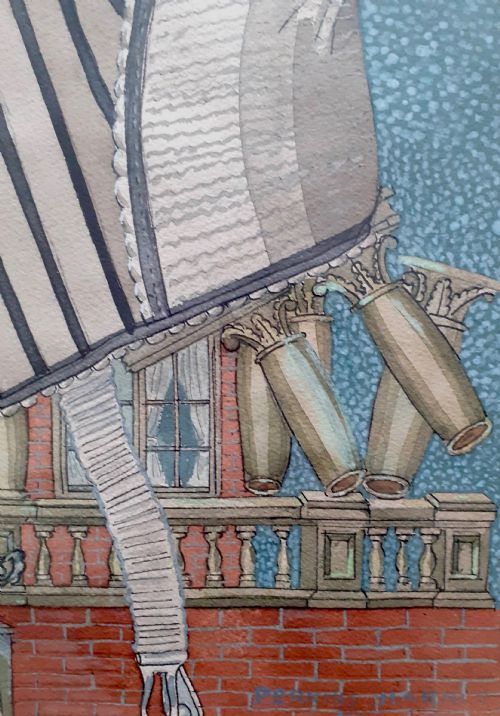 fig 2. Masterpiece: huge Surrealist The Victorian House - prestigious provenance American mid century Modernist, with Crane Kalman London Lightening Strikes painting