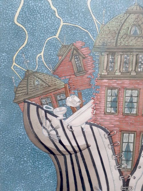 fig 3. Masterpiece: huge Surrealist The Victorian House - prestigious provenance American mid century Modernist, with Crane Kalman London Lightening Strikes painting