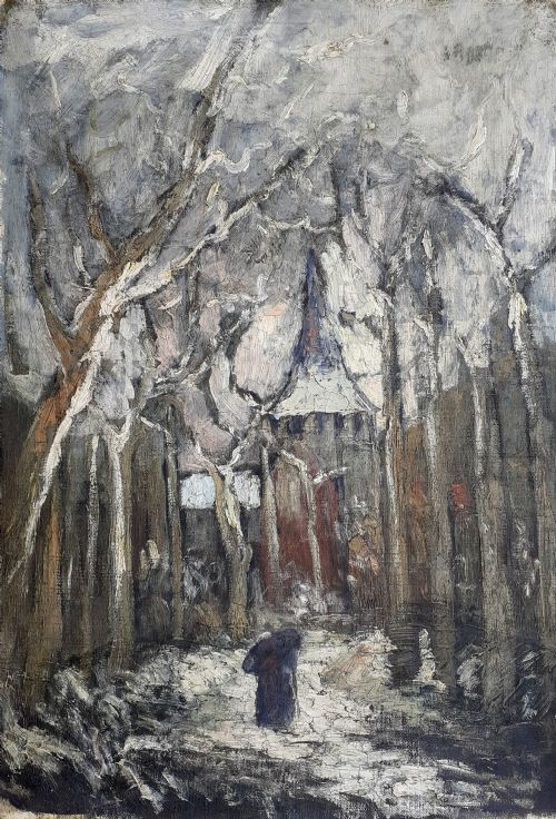 Winter Woods, the Impression of Snow, 1907: French Arts and Crafts Art Nouveau Oil on Canvas, Brittany