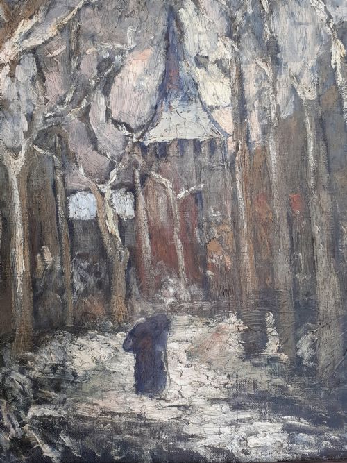 fig 3. Winter Woods, the impression of snow, 1907: French arts and crafts art nouveau oil on canvas, Brittany