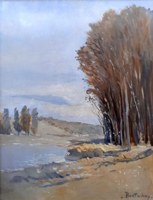 Light Flooded River Landscape, Vast Sky French Antique Oil on Canvas