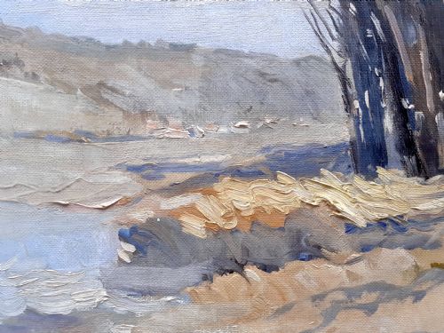 fig 3. Light flooded river landscape, vast sky French antique oil on canvas