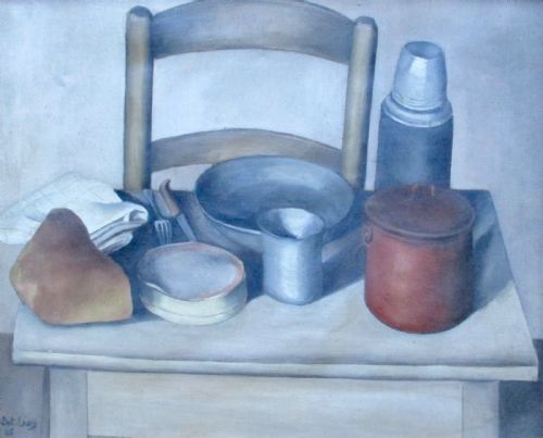 Wartime Still Life, 1945: Humble Things, Bread and Cheese, French Masterpiece by a Mysterious Artist Oil on Canvas