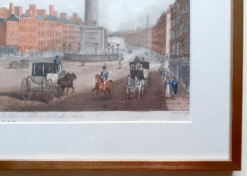 fig 2. Ireland ca 1820 Dublin General Post Office and Nelson's Pillar, Sackville Street, hand coloured engraving, Henry Brocas the Younger, Irish, c.1798-1873. After Samuel Frederick Brocas, Irish, c.1792-1847.