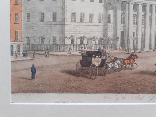fig 4. Ireland ca 1820 Dublin General Post Office and Nelson's Pillar, Sackville Street, hand coloured engraving, Henry Brocas the Younger, Irish, c.1798-1873. After Samuel Frederick Brocas, Irish, c.1792-1847.