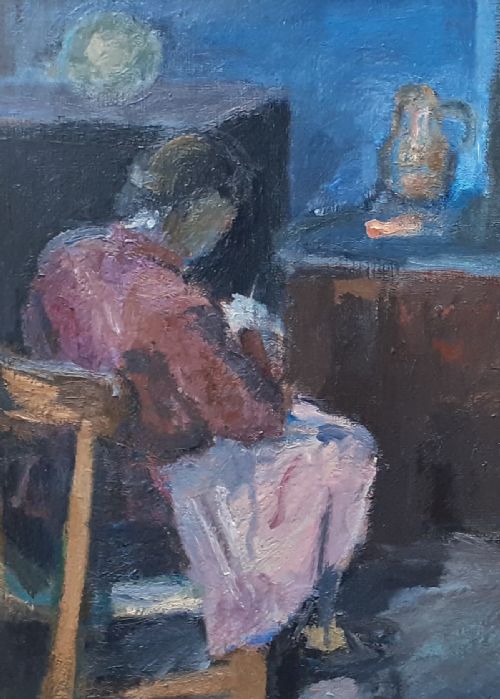 fig 1. The country kitchen, by the hearth antique French oil on canvas