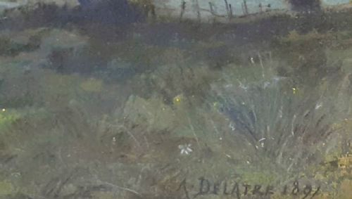 SUNSET GLOW SUMMER LANDSCAPE IN EVENING LIGHT BY WHISTLER'S FRIEND DELTRE 19TH CENTURY PASTEL ON PAPER - ADDITIONAL PHOTO 5