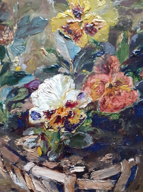 fig 1. The basket of pansies: French 19th Century Floral Still Life oil on canvas