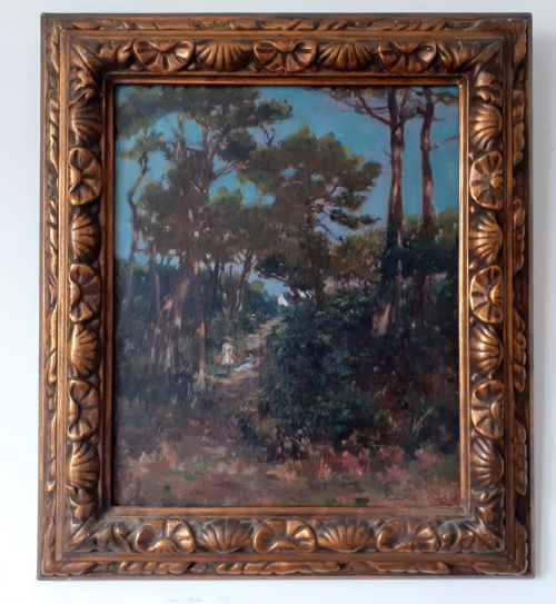fig 1. Two girls on the path to the sea circa 1900 belle epoque French antique oil on canvas