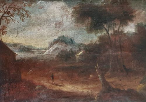 Lone Walker in a Mysterious Landscape Oil Master Style Circa 1820 Oil on Canvas