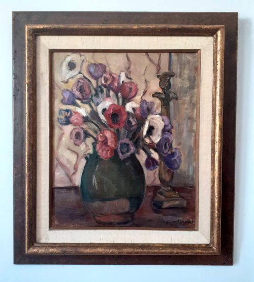 fig 1. Anemones - floral still life by Matisse's student Gaudet, circa 1920 flowers French oil on canvas