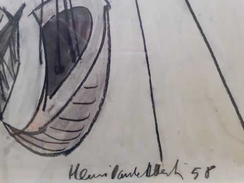 fig 1. Boats in the Bay: haunting mid century modernist painting by accursed prodigy artist Sert: a Swedish story mixed media on paper