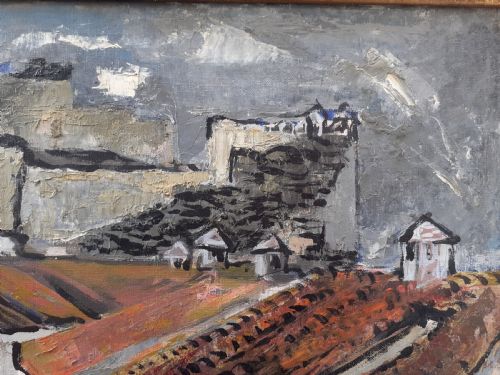 LARGE ABSTRACTED SPANISH CITY DYNAMIC MID CENTURY MODERN FRENCH OIL ON CANVAS - ADDITIONAL PHOTO 2