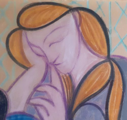 fig 2. Masterpiece: cubist pop art precursor Tate Gallery artist Fougeron modernist family scene, wartime 1944 pastel painting