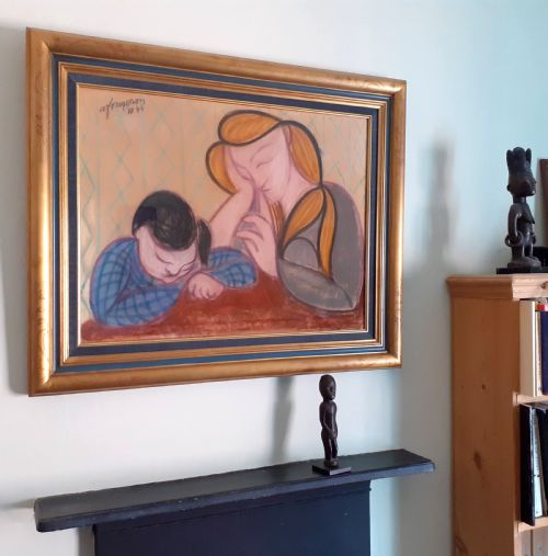 fig 4. Masterpiece: cubist pop art precursor Tate Gallery artist Fougeron modernist family scene, wartime 1944 pastel painting