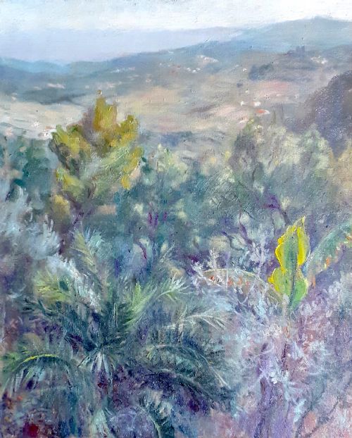 Mediterranean Landscape, View Over the Valley, Circa 1940  French Oil on Canvas