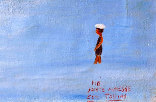 fig 3. Me on the Pier by the sea, 192Os surrealist British Canadian outsider St Ives Cornwall artist by the French seaside oil on canvas