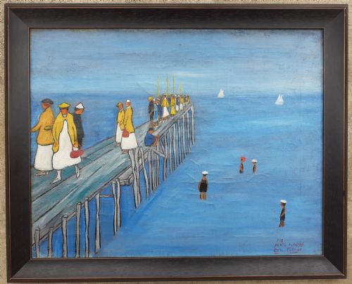 fig 4. Me on the Pier by the sea, 192Os surrealist British Canadian outsider St Ives Cornwall artist by the French seaside oil on canvas