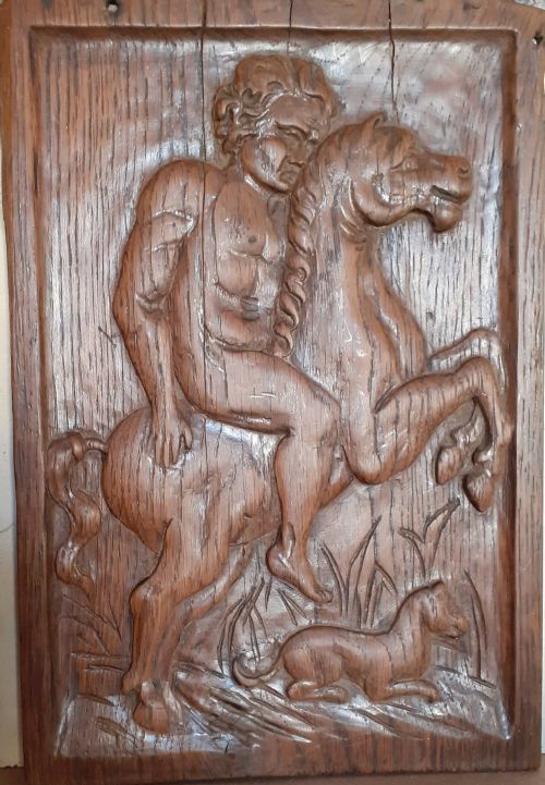 The Rider and His Dog: Antique 19th Century Sculpted Panel