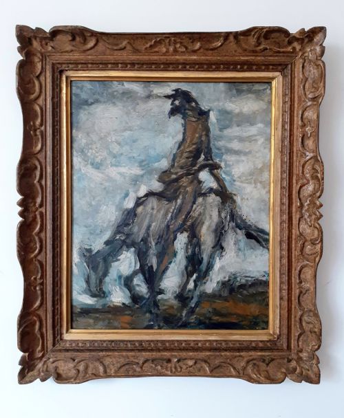 fig 1. Riding out the Storm: the Quixotic rider, expressive French modernist oil on board
