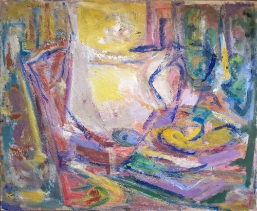 The Lighted Flooded Room, Large Abstracted Modernist Interior, Ca 1950 Southern French Oil on Canvas