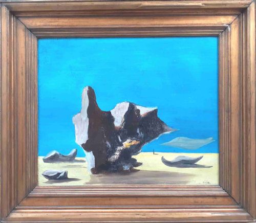 French Surrealist Circa 1930, the Magic Rock, Oil on Canvas
