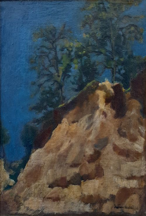 Barbizon Nature Study, Sand Pit at Fontainebleau Forest Landscape, Circa 1840 Plein Air Painting French Oil on Canvas