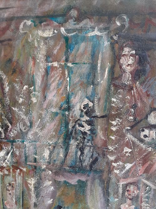 fig 2. Danse macabre: skeletons and trapeze artists 1931 avant garde art deco period German expressionist oil on board