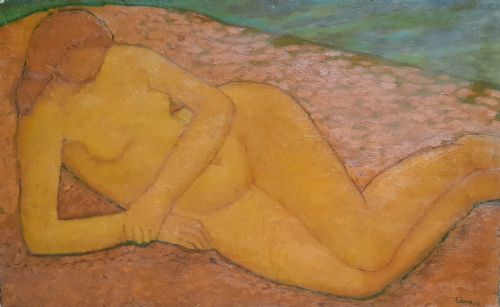The Bather: Lyrical Synthesist Colourist Nude, French Antique Oil on Canvas