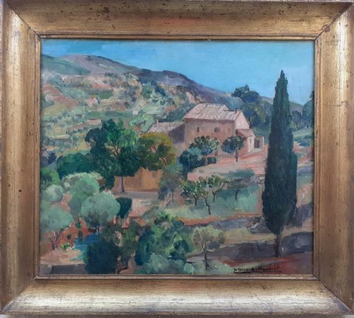 fig 1. Summer in Provence circa 1935, the South of France, mediterranean landscape by French woman artist oil on panel 