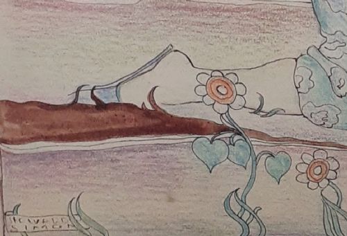fig 3. Art nouveau snake charmer, 1920 exquisite provenance arts and craft period mixed media painting American in Paris