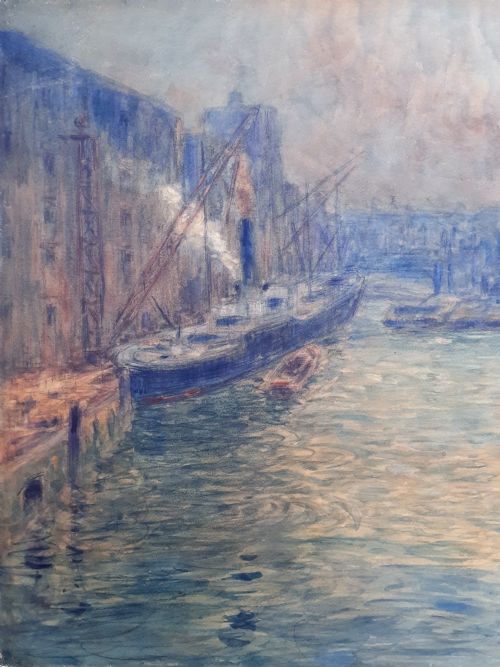 fig 1. Masterpiece: London Effect of Light and smoke on the Thames, Tower Bridge, 1907 contemporary to Monet watercolour on paper