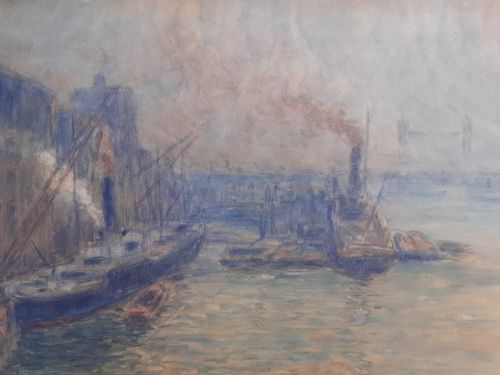 fig 3. Masterpiece: London Effect of Light and smoke on the Thames, Tower Bridge, 1907 contemporary to Monet watercolour on paper