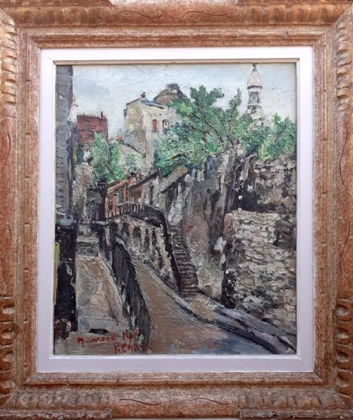 fig 2. Utrillo-like Montmartre with Sacre Coeur antique French Paris cityscape with rich impasto oil on canvas