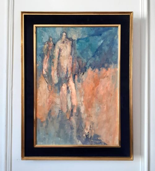 fig 1. Abstracted walking figures, 1963 French expressive modern oil on canvas