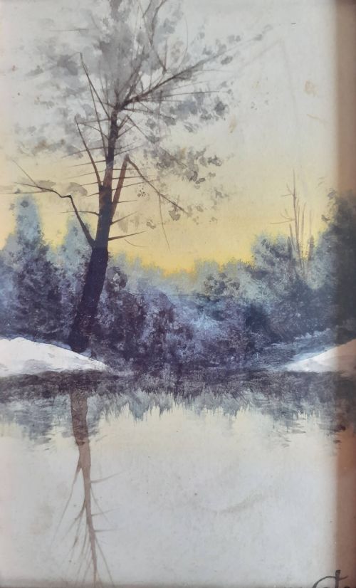 Winter by the Lake, Circa 1900, Manner of Galien-laloue, Majestic Miniature French Gouache Painting on Paper