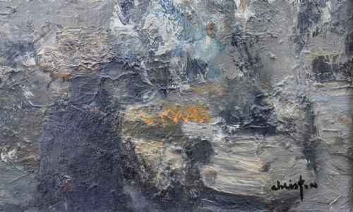 fig 3. Venice in the mist: palace and huddled figures, abstracted French modernist oil on canvas, 1967
