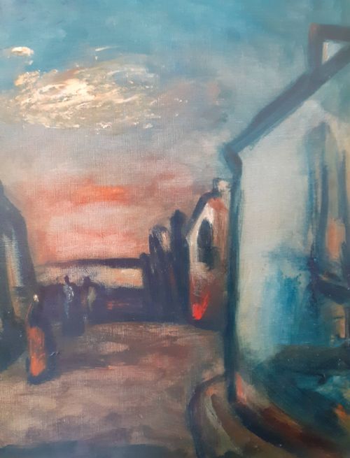 fig 3. Cityscape, Magical street scene with figures, Austrian expressionist oil on canvas