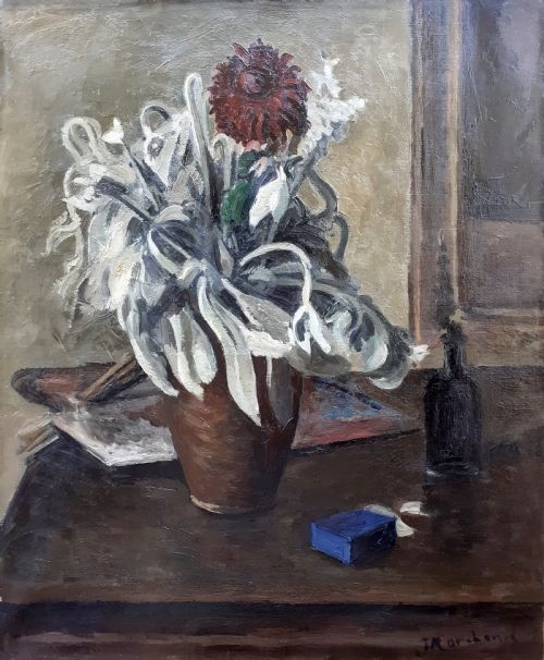 fig 1. Masterpiece: Lamb's Ear by Bloomsbury Group artist Jean Hippolyte Marchand (1883–1941) circa 1920 floral still life with artist's palette oil on canvas