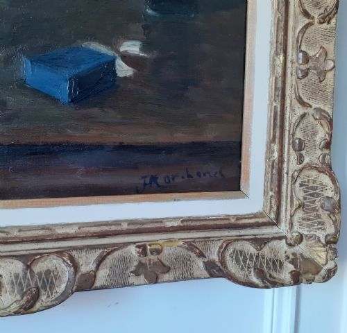 fig 2. Masterpiece: Lamb's Ear by Bloomsbury Group artist Jean Hippolyte Marchand (1883–1941) circa 1920 floral still life with artist's palette oil on canvas