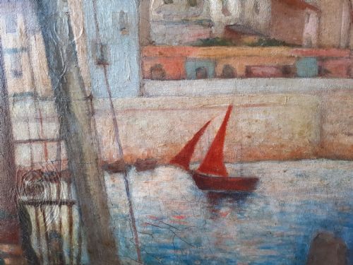 fig 1. Harbour in Provence, the South of France: Mediterranean Cote d'Azure seascape oil painting circa 1925